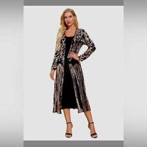 Elegant Black and Silver Sequin Long Cardigan
